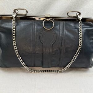 Ruth Saltz Vintage Navy Leather Chain Shoulder Bag